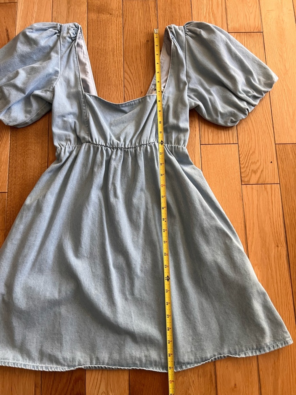Show Me Your Mumu Smitten Babydoll Puff Sleeve Denim Dress Sky Blue Size Small - Picture 5 of 11